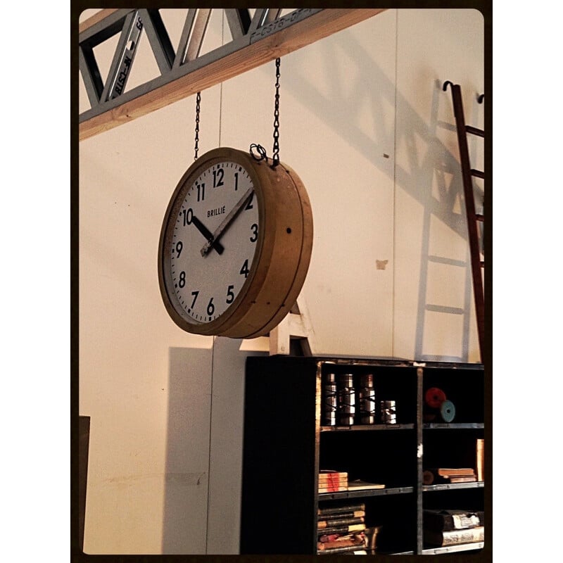 Industrial double side clock, Manufacturer Brillié - 1930s