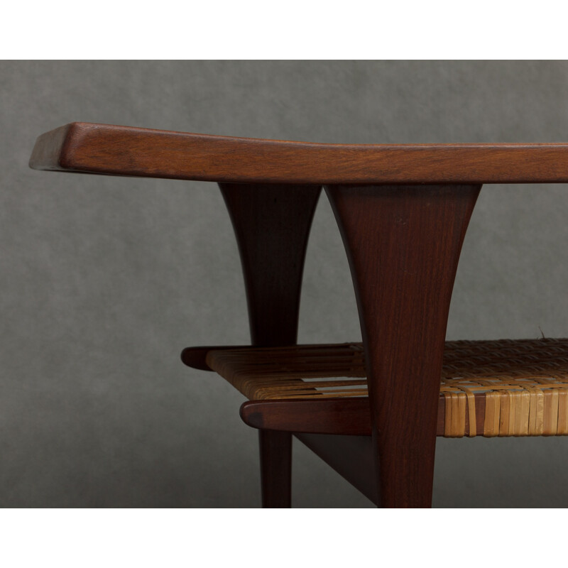 Teak coffe table with caning shelf - 1960s