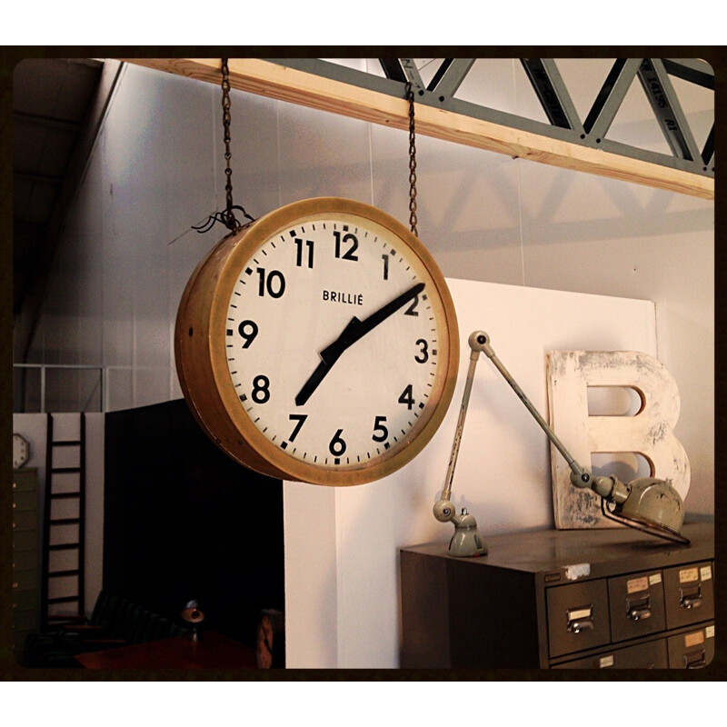 Horloge industrielle double face, Editeur Brillié - années 30