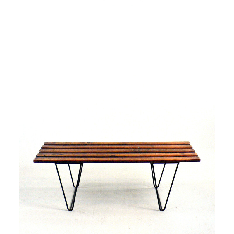 Vintage table bench with slats - 1950s