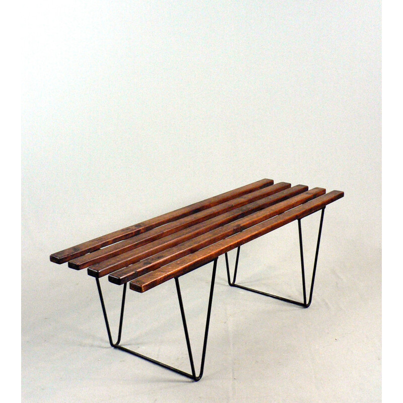 Vintage table bench with slats - 1950s