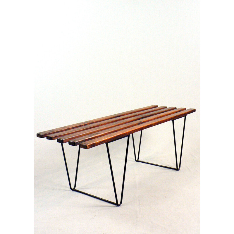 Vintage table bench with slats - 1950s