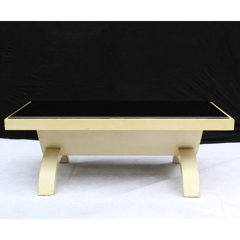 Vintage black opaline and parchment coffee table, 1940