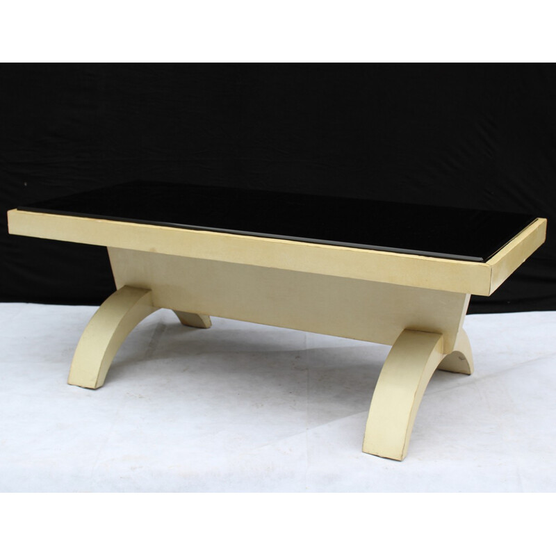 Vintage black opaline and parchment coffee table, 1940