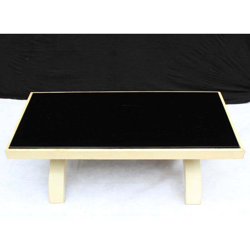 Vintage black opaline and parchment coffee table, 1940