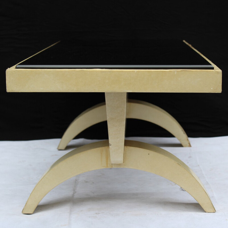 Vintage black opaline and parchment coffee table, 1940