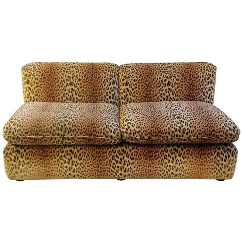 Vintage Sofa in Leopard Velvet for Cyrus Company - 1980s