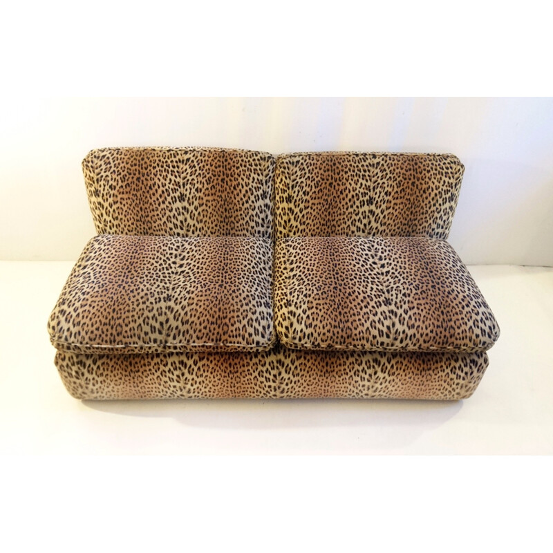 Vintage Sofa in Leopard Velvet for Cyrus Company - 1980s