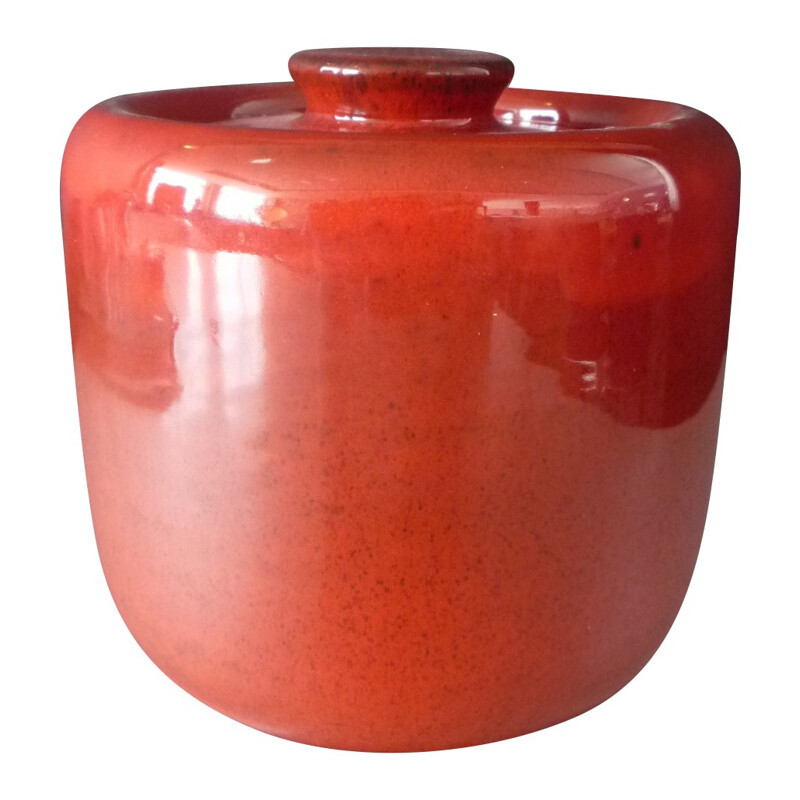 Pot couvert émaillé rouge, Pol CHAMBOST - années 70