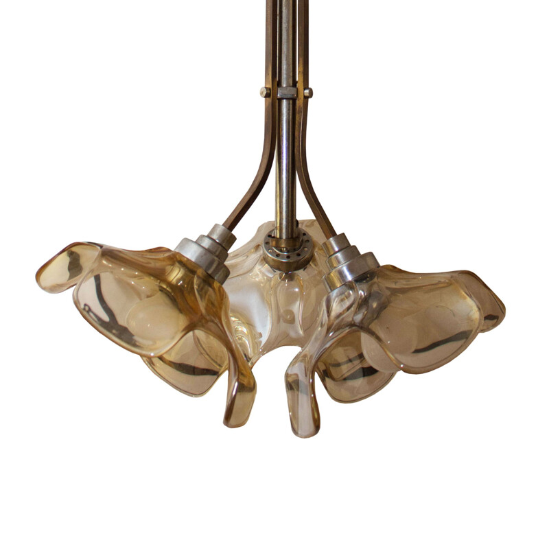 3 lights brass chandelier made in France - 1940s