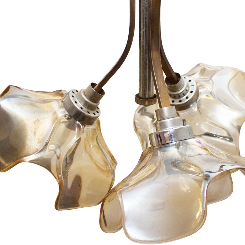 3 lights brass chandelier made in France - 1940s