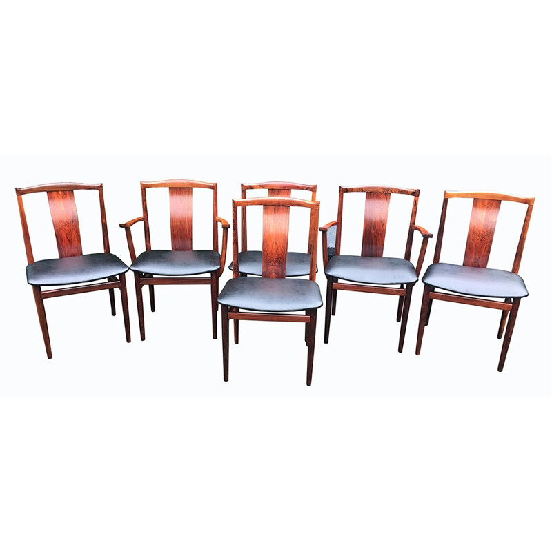 Set of 6 Rosewood "4 dining chairs and 2 armchairs" - 1960s