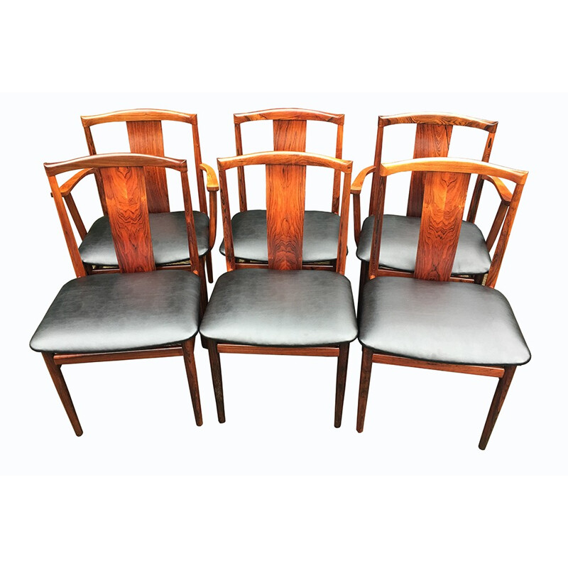 Ensemble à repas de 6 "4 chaise et 2 fauteuils" vintage en palissandre - 1960