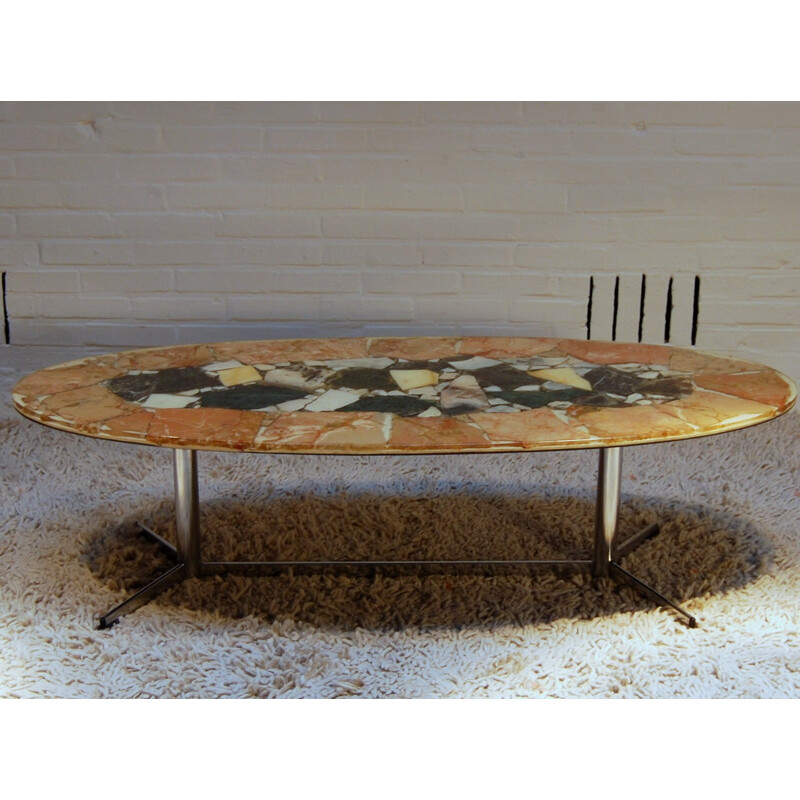 Table basse vintage avec plateau en pierre - 1970