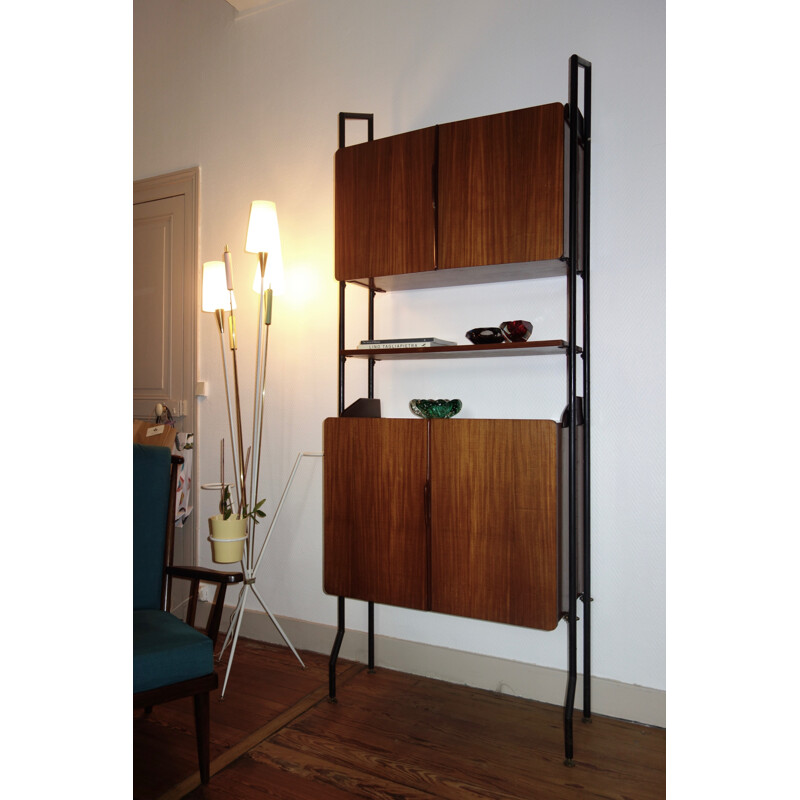 Italian teak and metal bookcase - 1960s