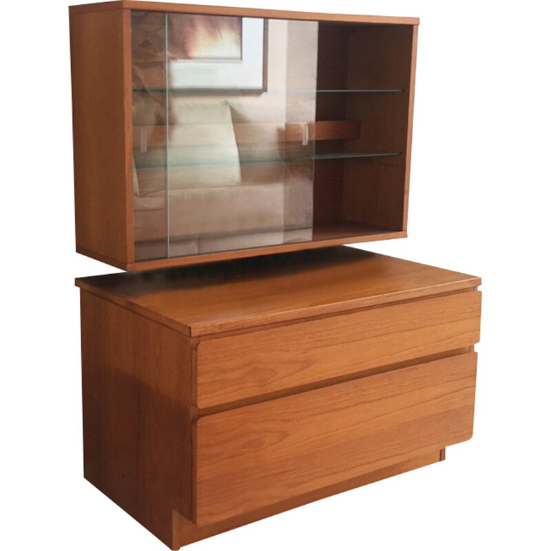 Chest of drawers and illuminated wall mounted display cabinet for Beaver and Tapley - 1970s