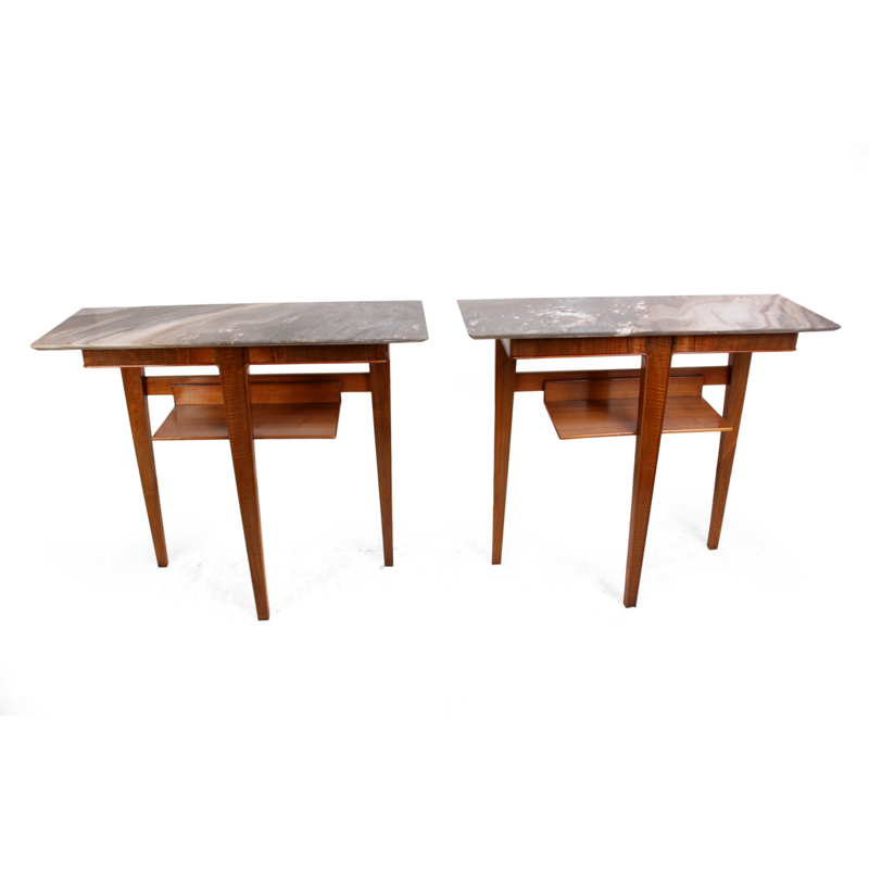 Pair of Vintage Walnut Console Tables - 1950s