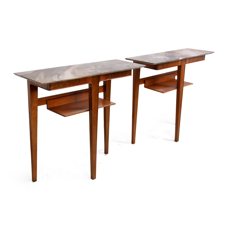 Pair of Vintage Walnut Console Tables - 1950s