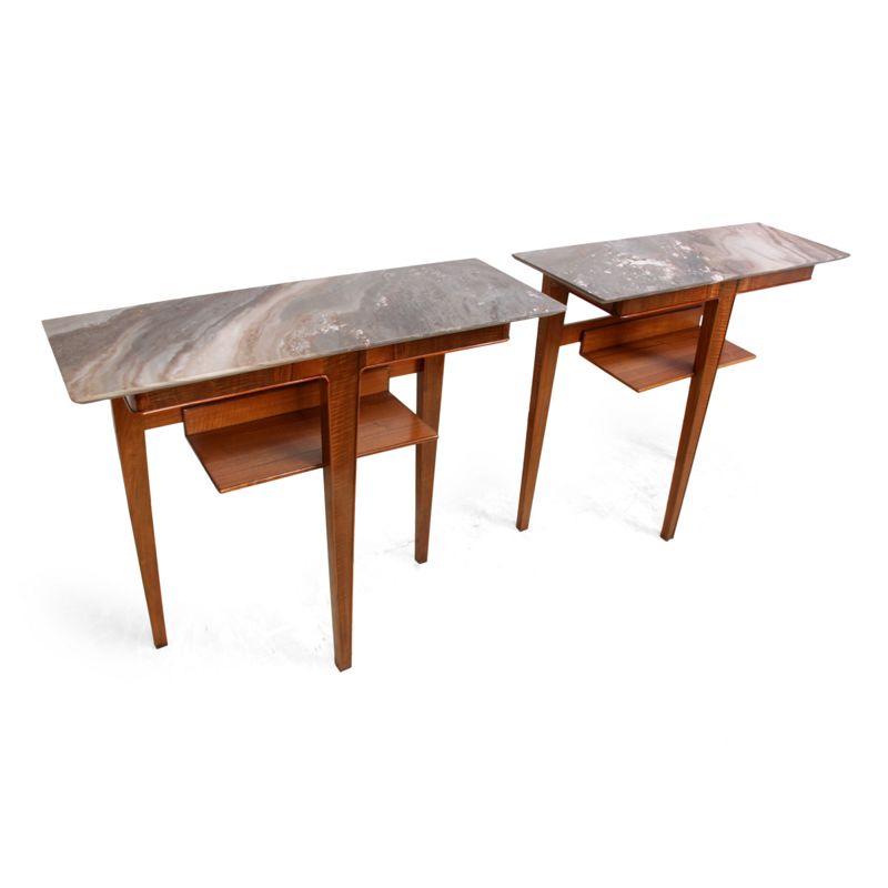 Pair of Vintage Walnut Console Tables - 1950s