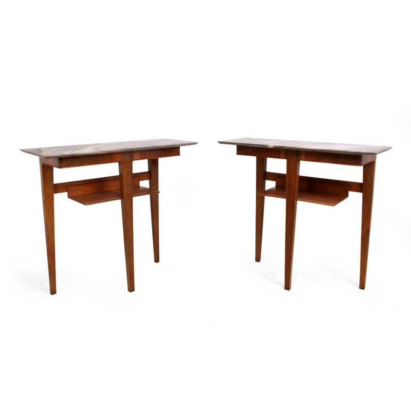 Pair of Vintage Walnut Console Tables - 1950s