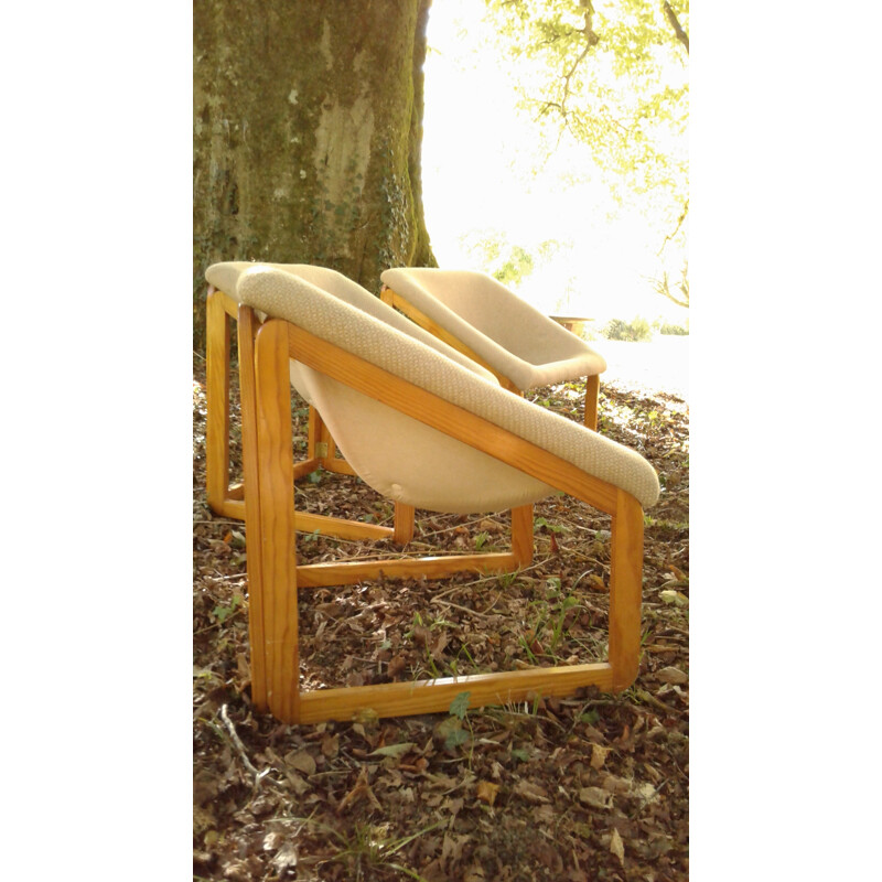 Suite de 3 fauteuils vintage en bois - 1970