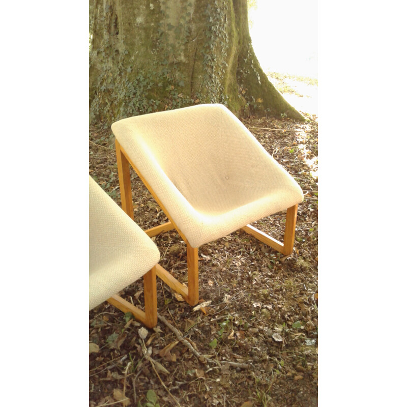 Set of three vintage armchairs in wood - 1970s