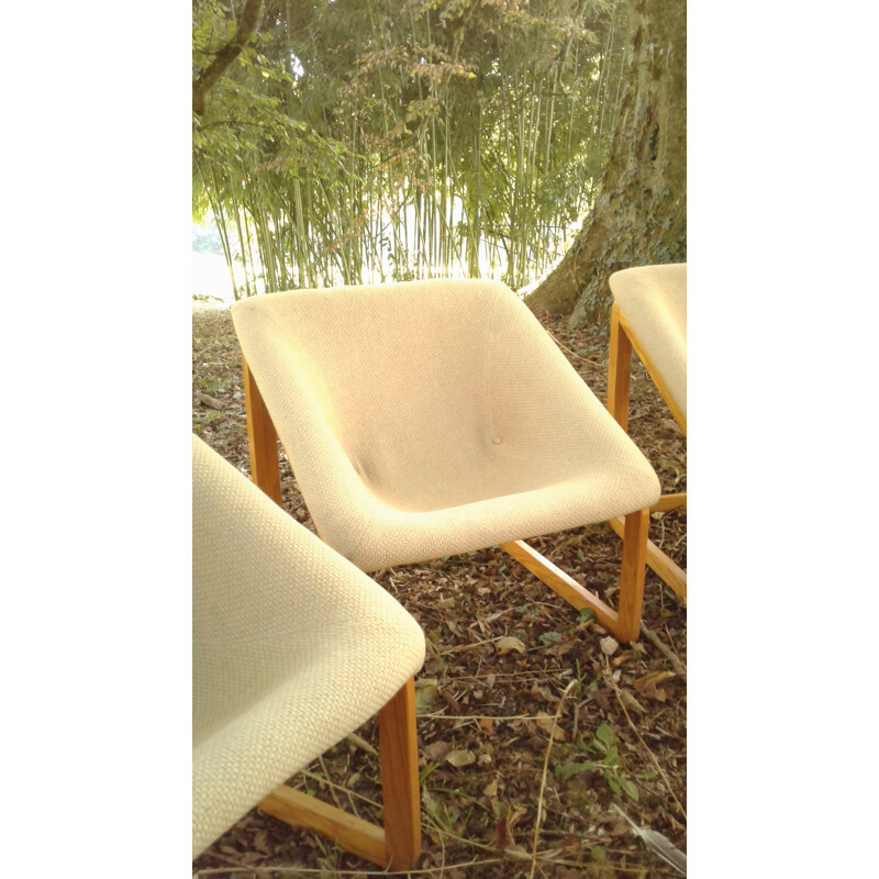 Suite de 3 fauteuils vintage en bois - 1970