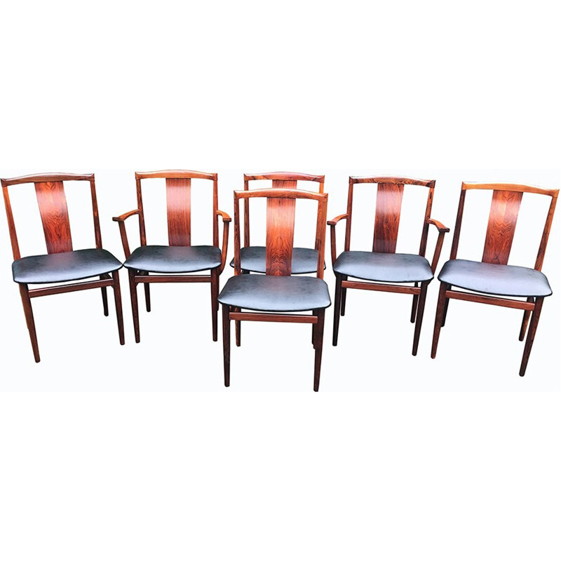 Set of 6 Rosewood "4 dining chairs and 2 armchairs" - 1960s
