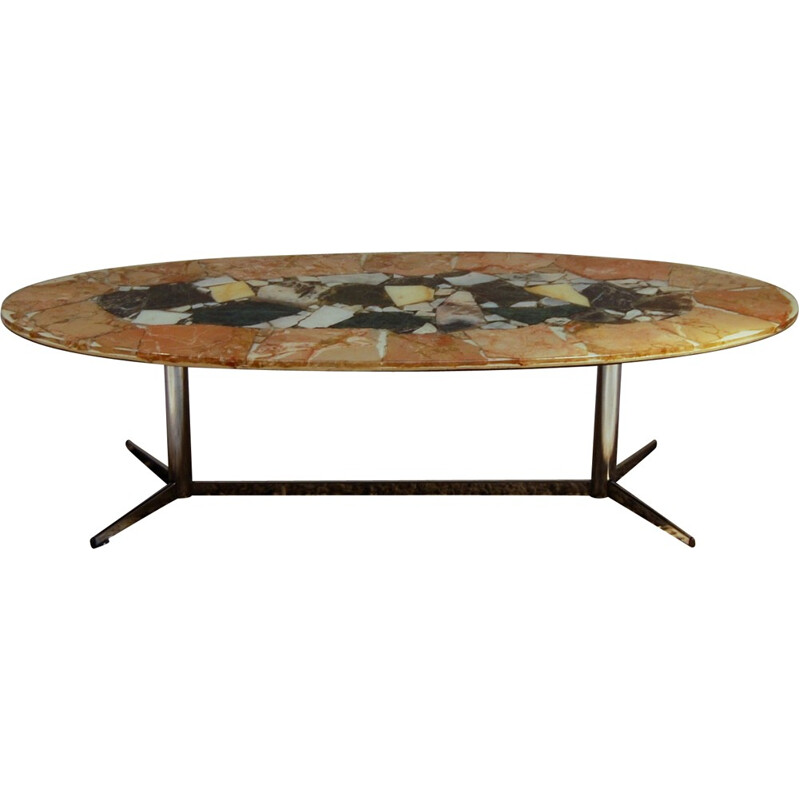 Table basse vintage avec plateau en pierre - 1970