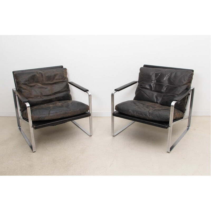 Pair of brown leather armchairs, Preben FABRICIUS & Jørgen KASTHOLM - 1960s