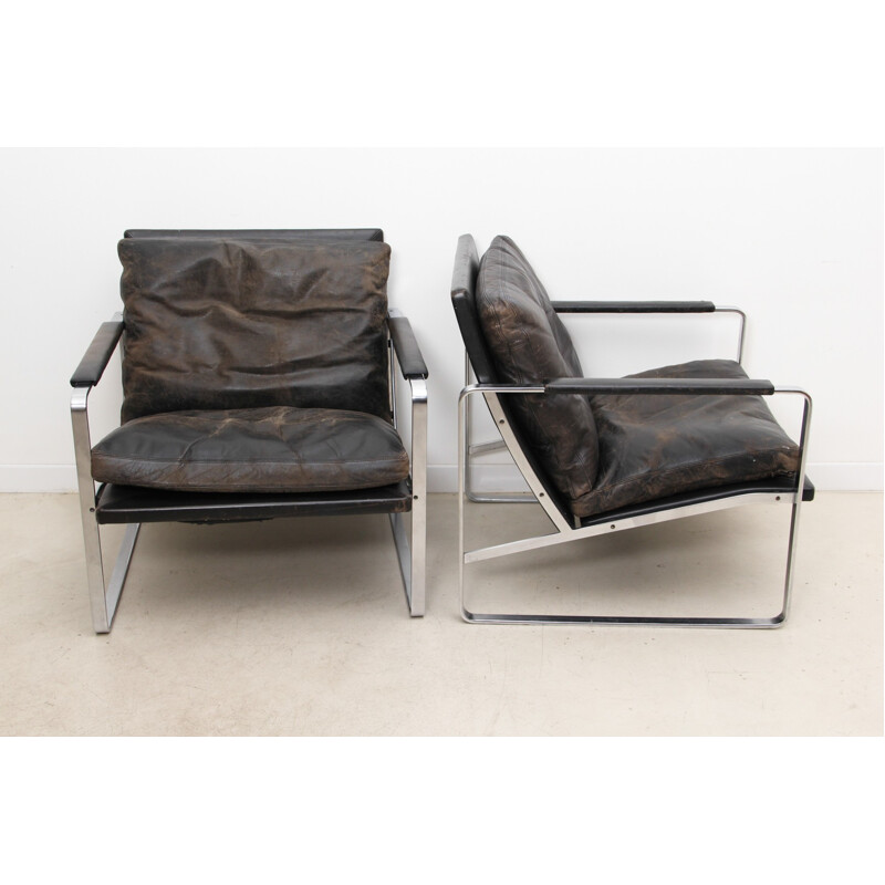 Paire de fauteuils en cuir marron, Preben FABRICIUS et Jørgen KASTHOLM - années 60