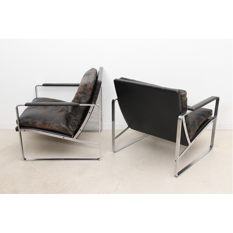 Paire de fauteuils en cuir marron, Preben FABRICIUS et Jørgen KASTHOLM - années 60