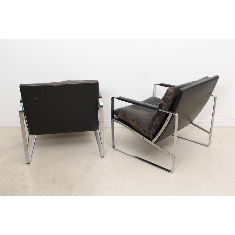 Pair of brown leather armchairs, Preben FABRICIUS & Jørgen KASTHOLM - 1960s