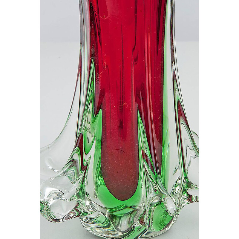 Vase en verre Murano vert italien vintage par Flavio Poli - 1980