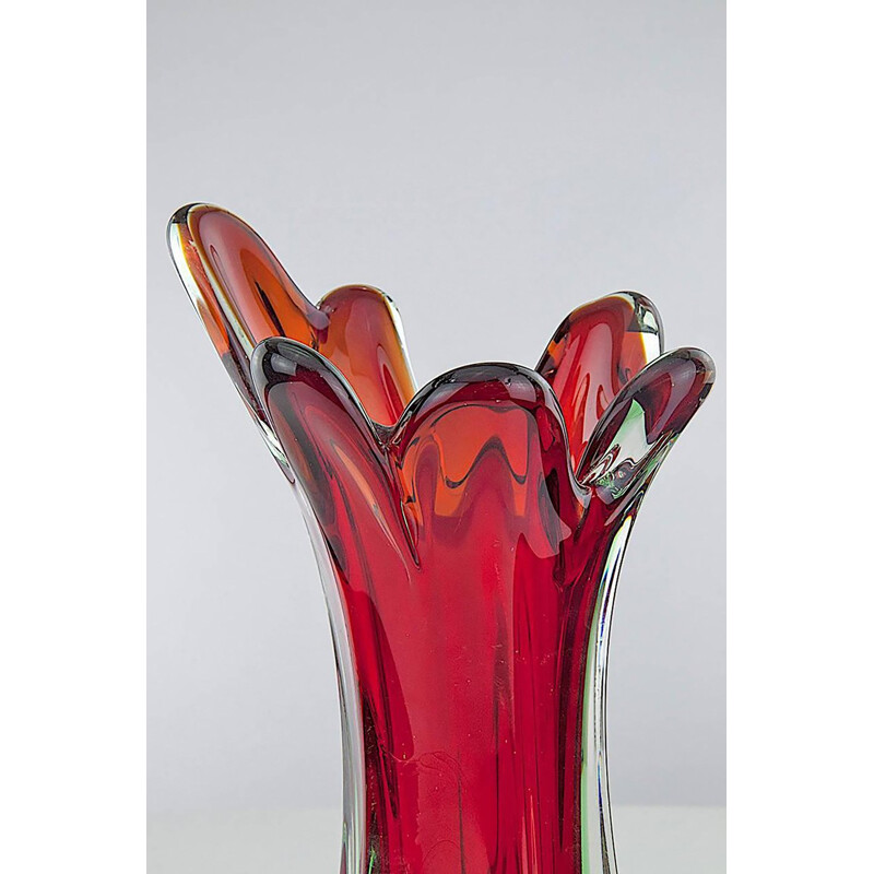 Vase en verre Murano vert italien vintage par Flavio Poli - 1980