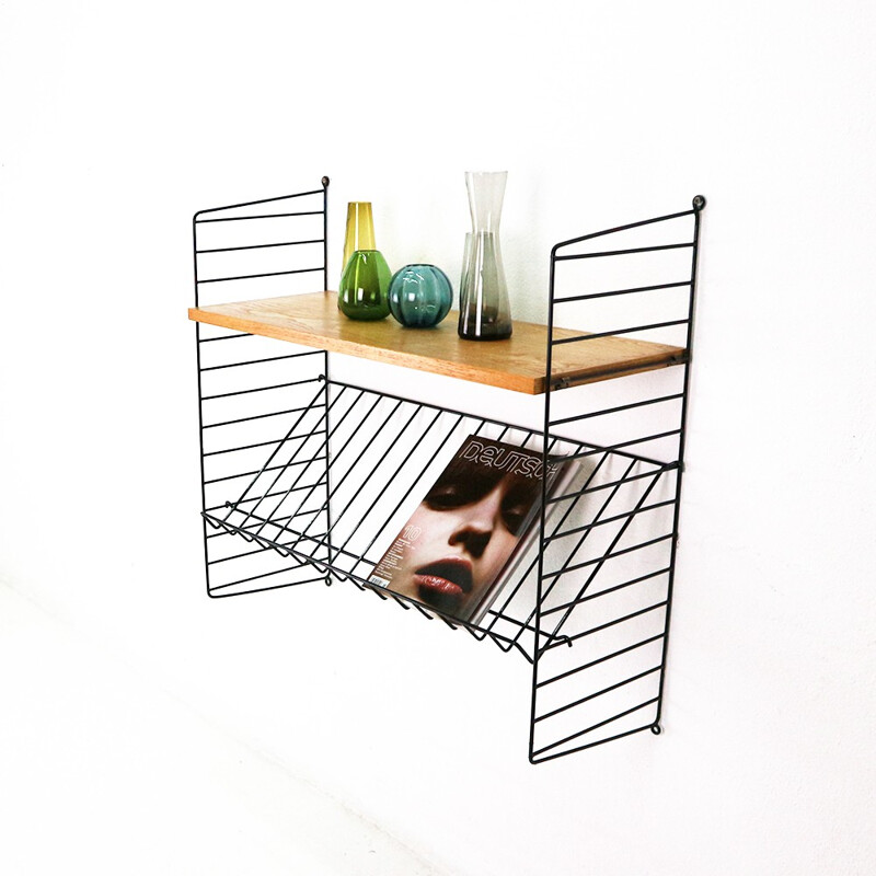 Vintage string shelf with magazine rack by Strinning - 1960s