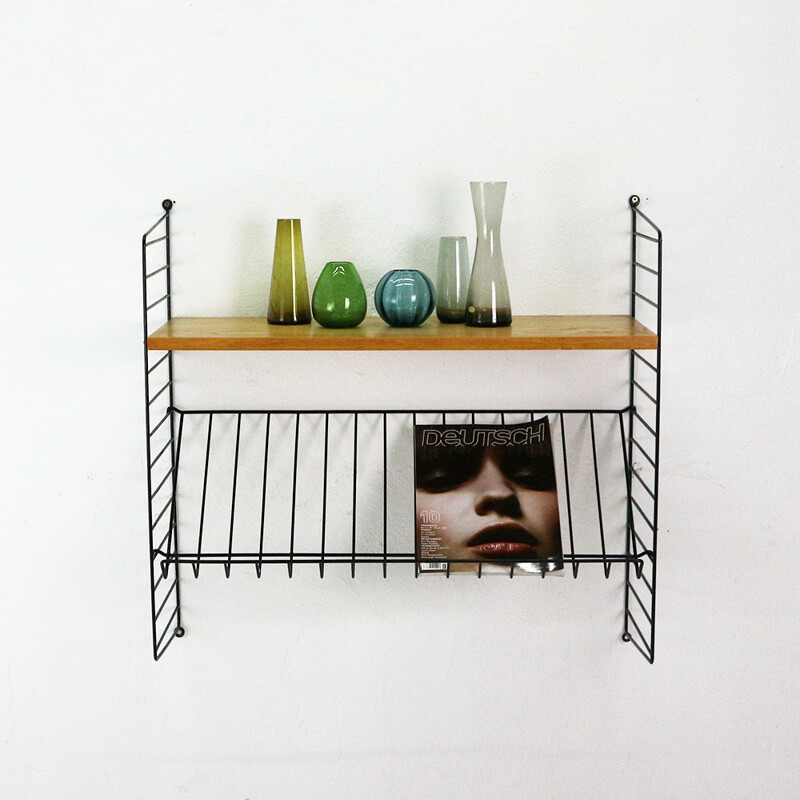 Vintage string shelf with magazine rack by Strinning - 1960s