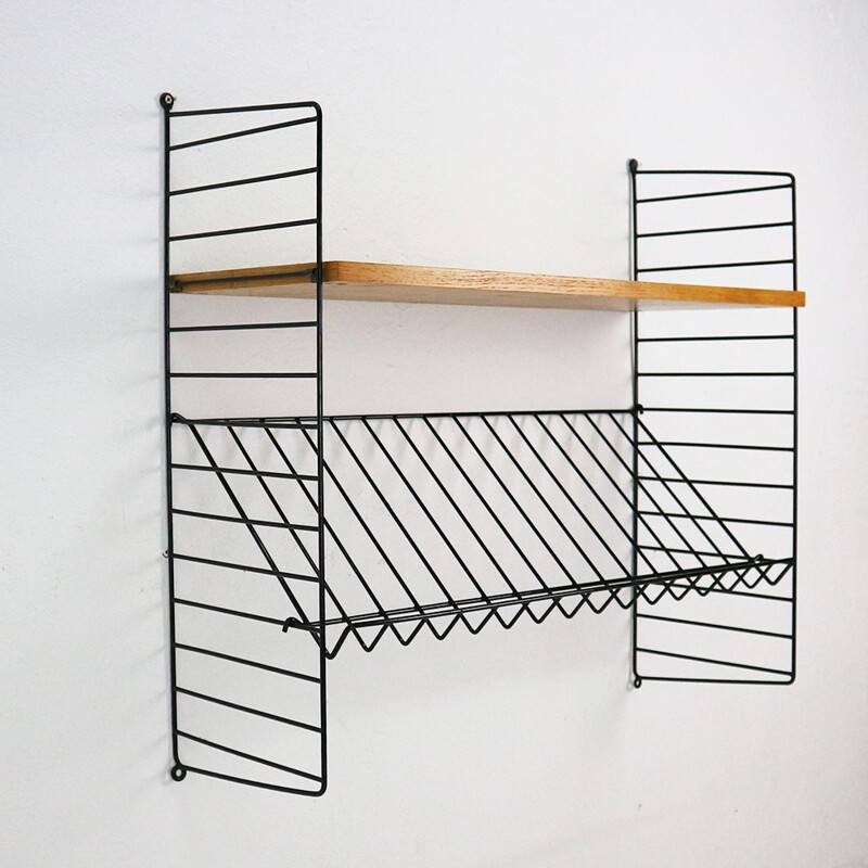 Vintage string shelf with magazine rack by Strinning - 1960s