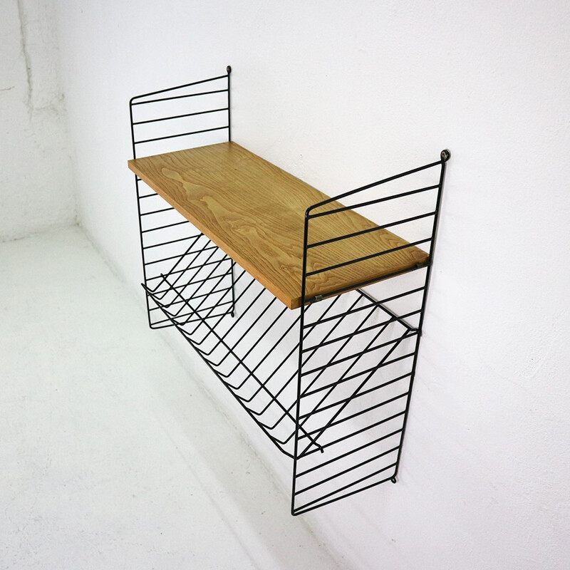 Vintage string shelf with magazine rack by Strinning - 1960s