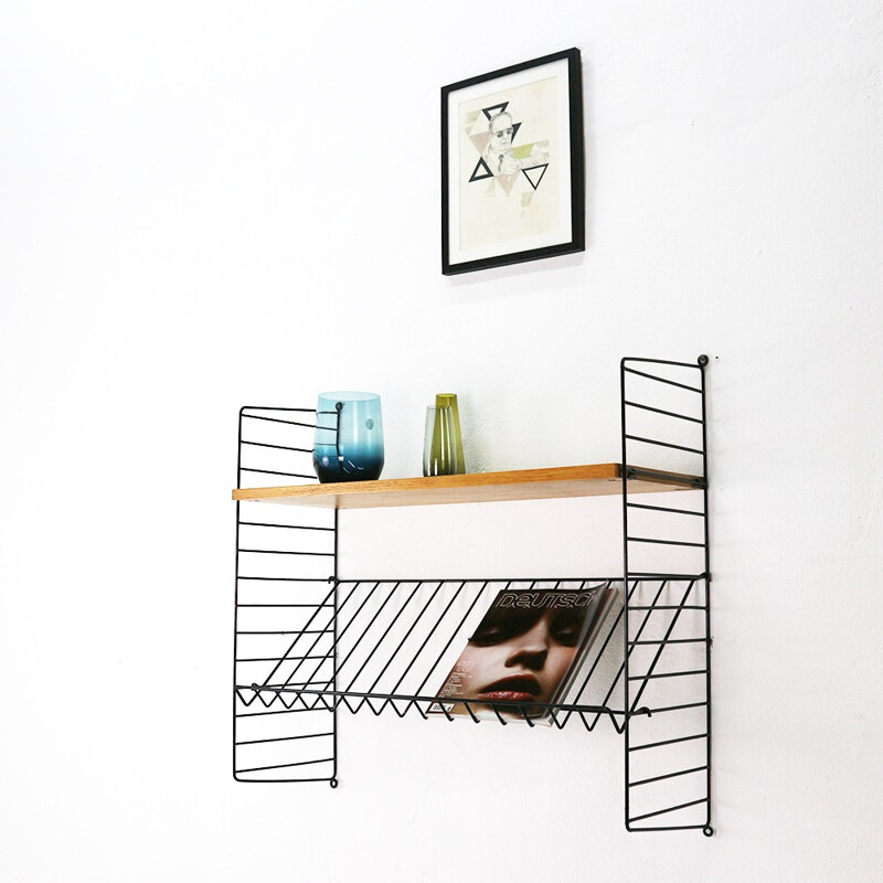 Vintage string shelf with magazine rack by Strinning - 1960s