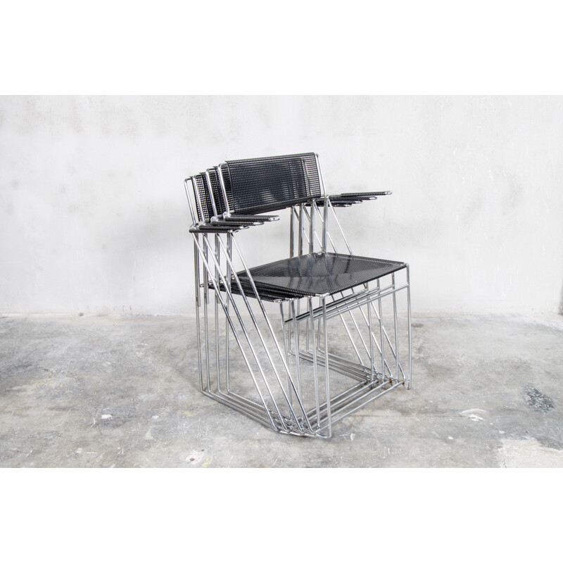 Set of 4 black dinning chairs "X Line" by Niels Jørgen Haugesen for Hybodan - 1970s