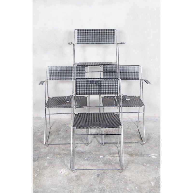 Set of 4 black dinning chairs "X Line" by Niels Jørgen Haugesen for Hybodan - 1970s