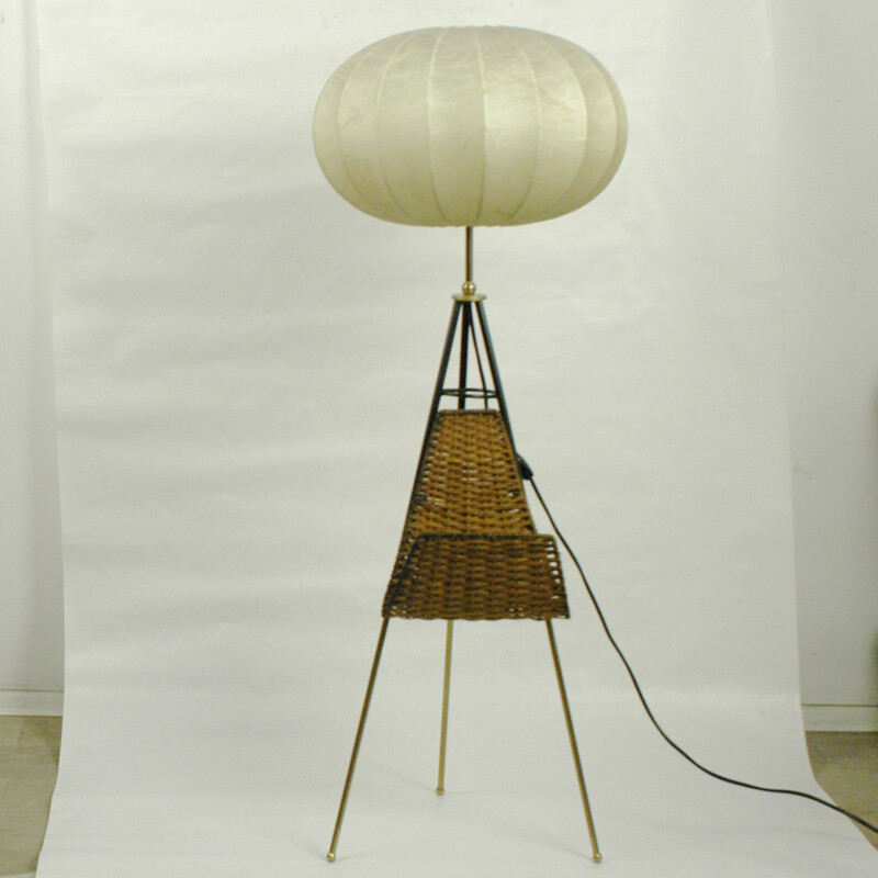 Tripod Floorlamp with Cocoon shade - 1950s