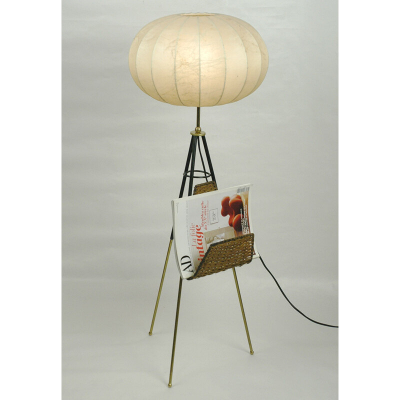 Tripod Floorlamp with Cocoon shade - 1950s