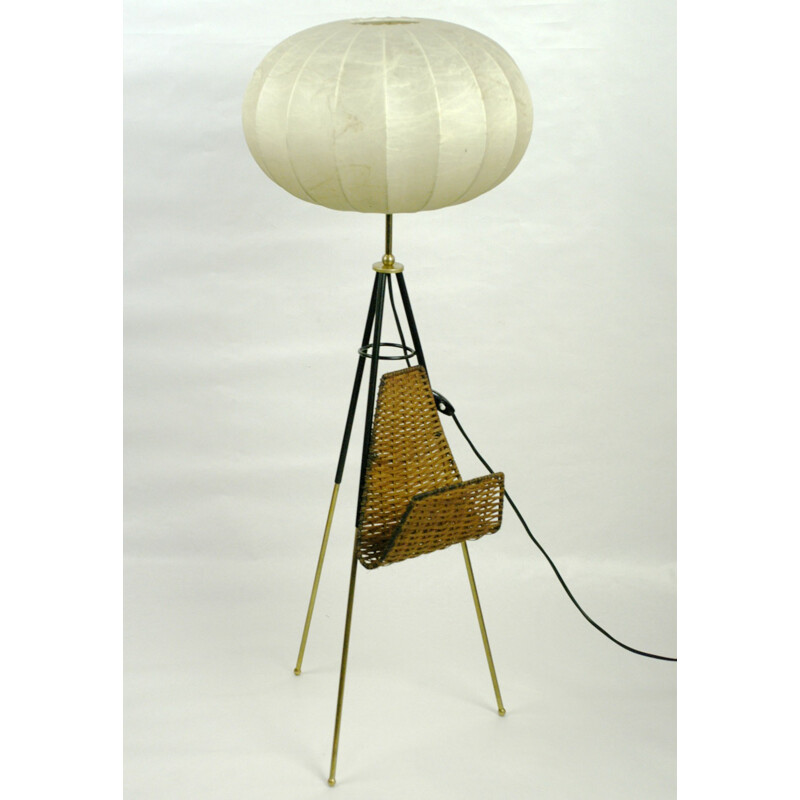 Tripod Floorlamp with Cocoon shade - 1950s