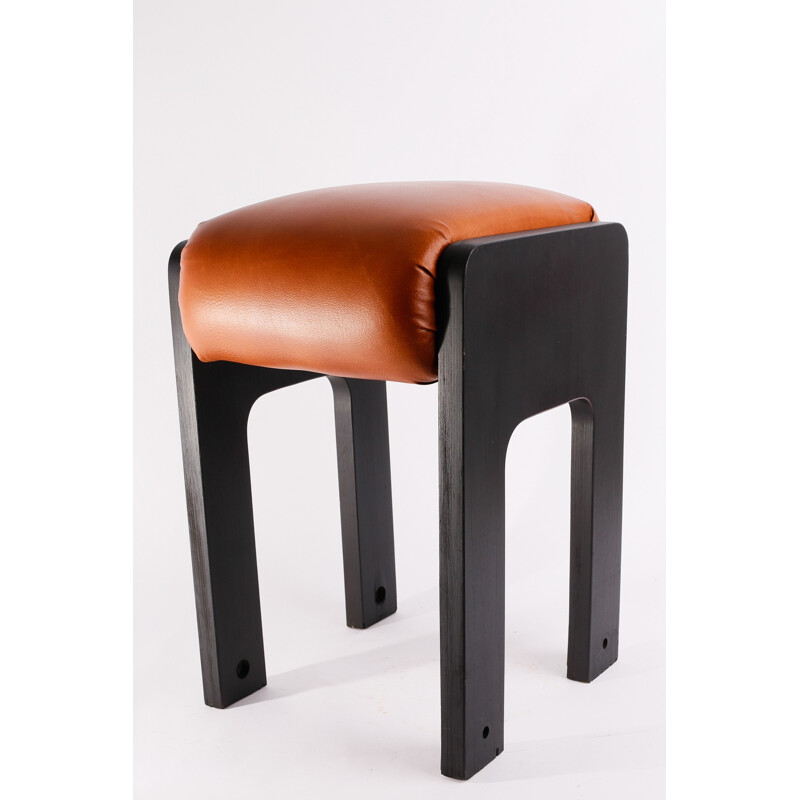 Vintage Plywood & Leather Stool - 1970s