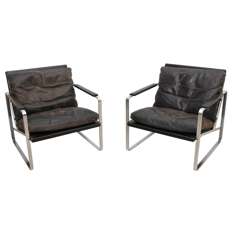 Pair of brown leather armchairs, Preben FABRICIUS & Jørgen KASTHOLM - 1960s