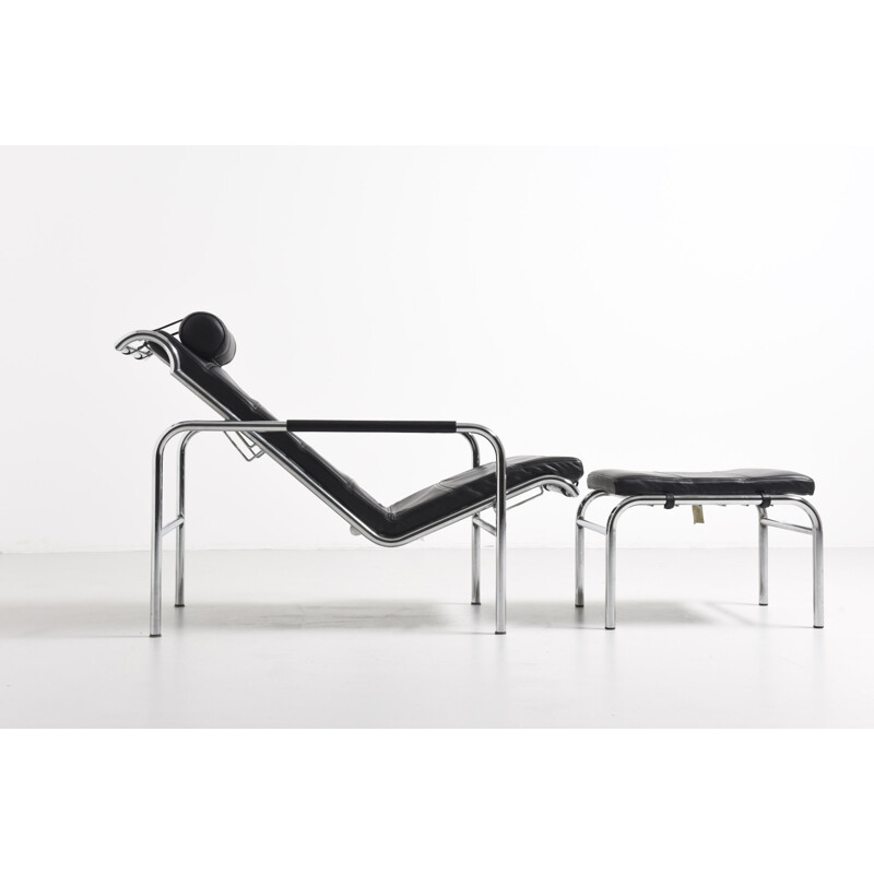 Black leather armchair with Ottoman by Gabriel Mucchi for Zanotta - 1970s