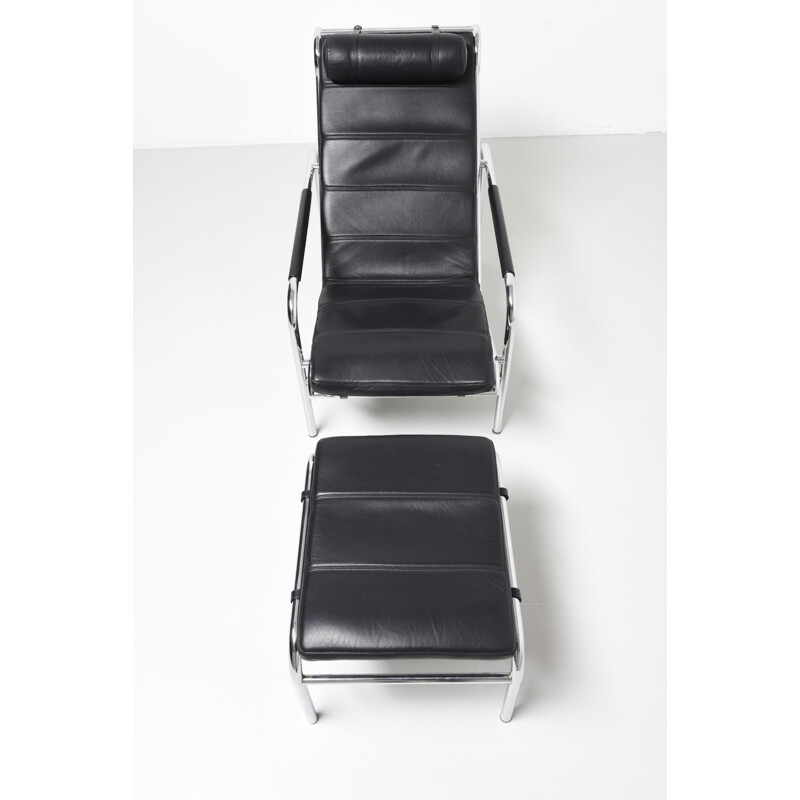 Black leather armchair with Ottoman by Gabriel Mucchi for Zanotta - 1970s