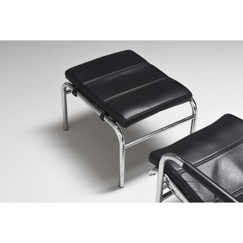 Black leather armchair with Ottoman by Gabriel Mucchi for Zanotta - 1970s
